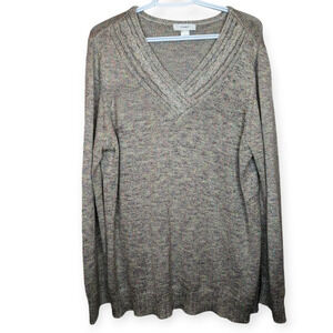 cj banks Grey  Multicolour Knit V Neck Sweater Women 2XL Plus Size
